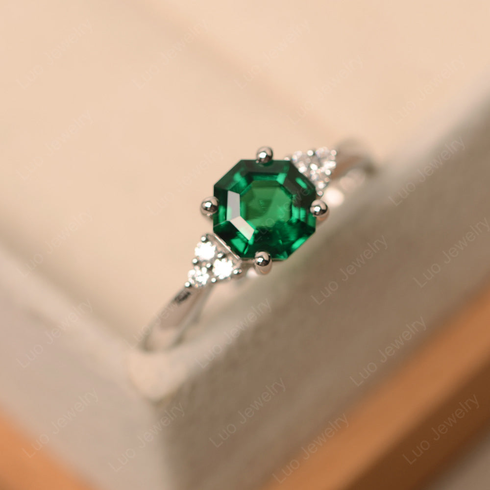 Octagon Cut Lab Emerald Engagement Ring Gold - LUO Jewelry