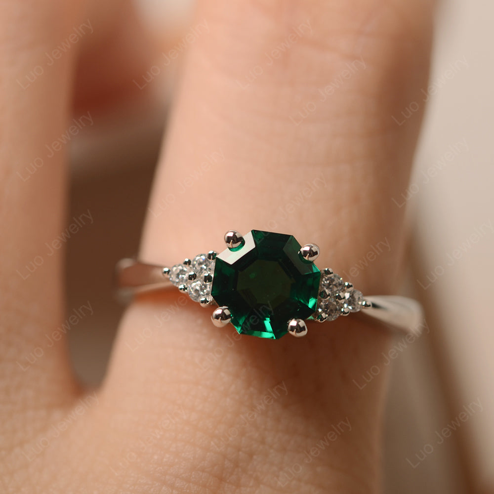 Octagon Cut Lab Emerald Engagement Ring Gold - LUO Jewelry