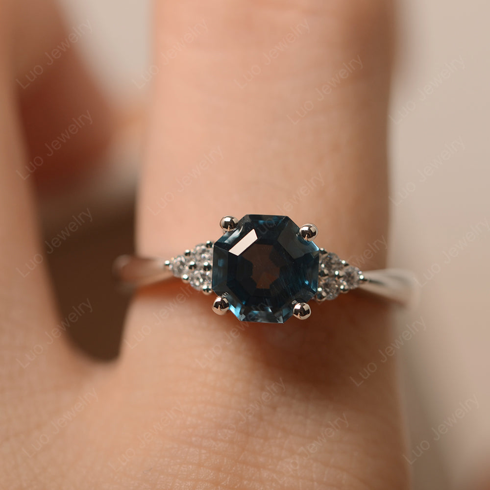 Octagon Cut London Blue Topaz Engagement Ring Gold - LUO Jewelry