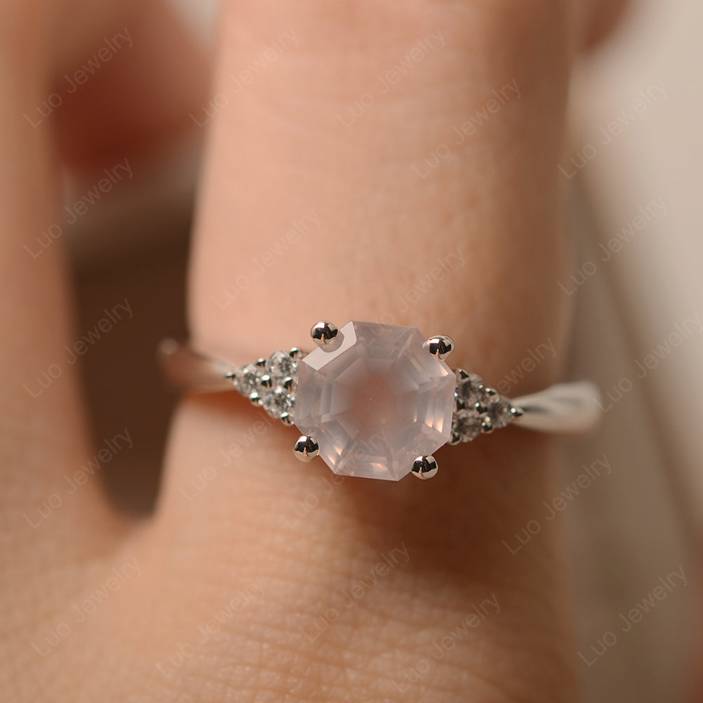 Octagon Cut Rose Quartz Engagement Ring Gold - LUO Jewelry