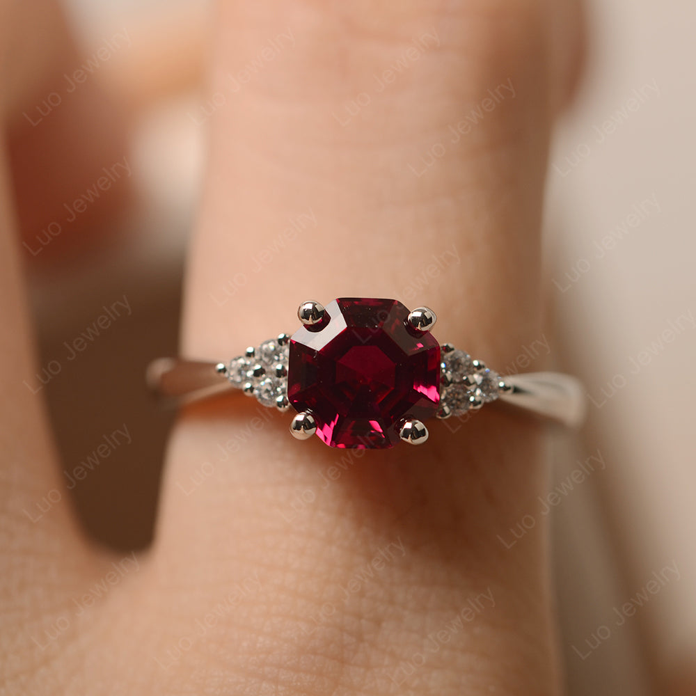 Octagon Cut Ruby Engagement Ring Gold - LUO Jewelry