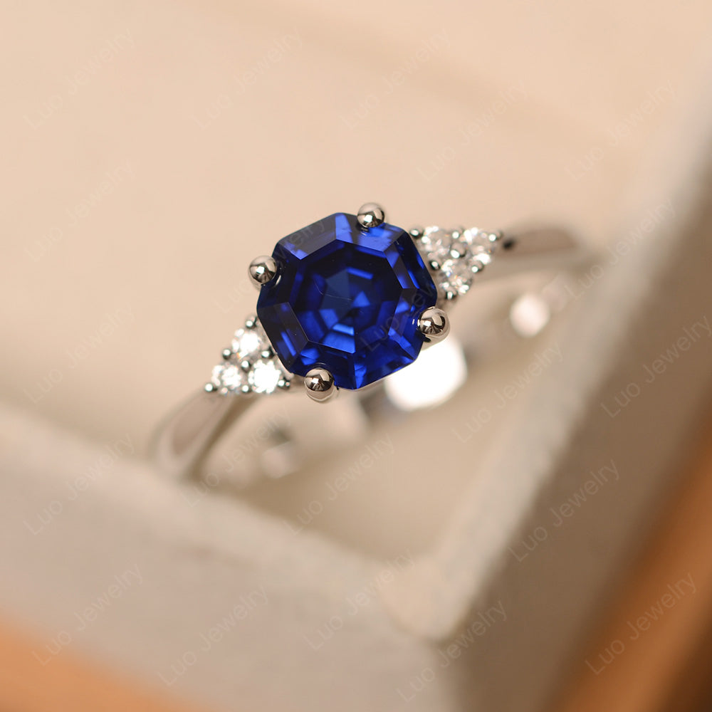 Octagon Cut Lab Sapphire Engagement Ring Gold - LUO Jewelry