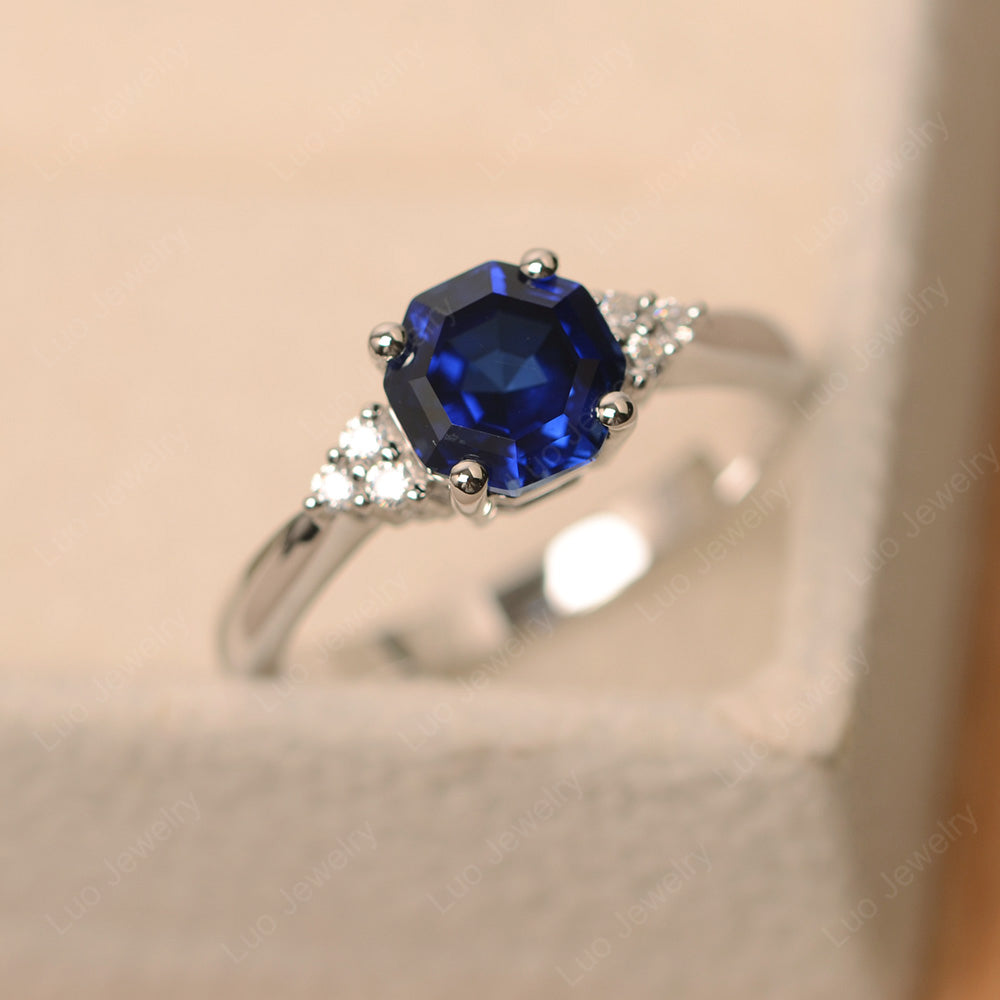 Octagon Cut Lab Sapphire Engagement Ring Gold - LUO Jewelry