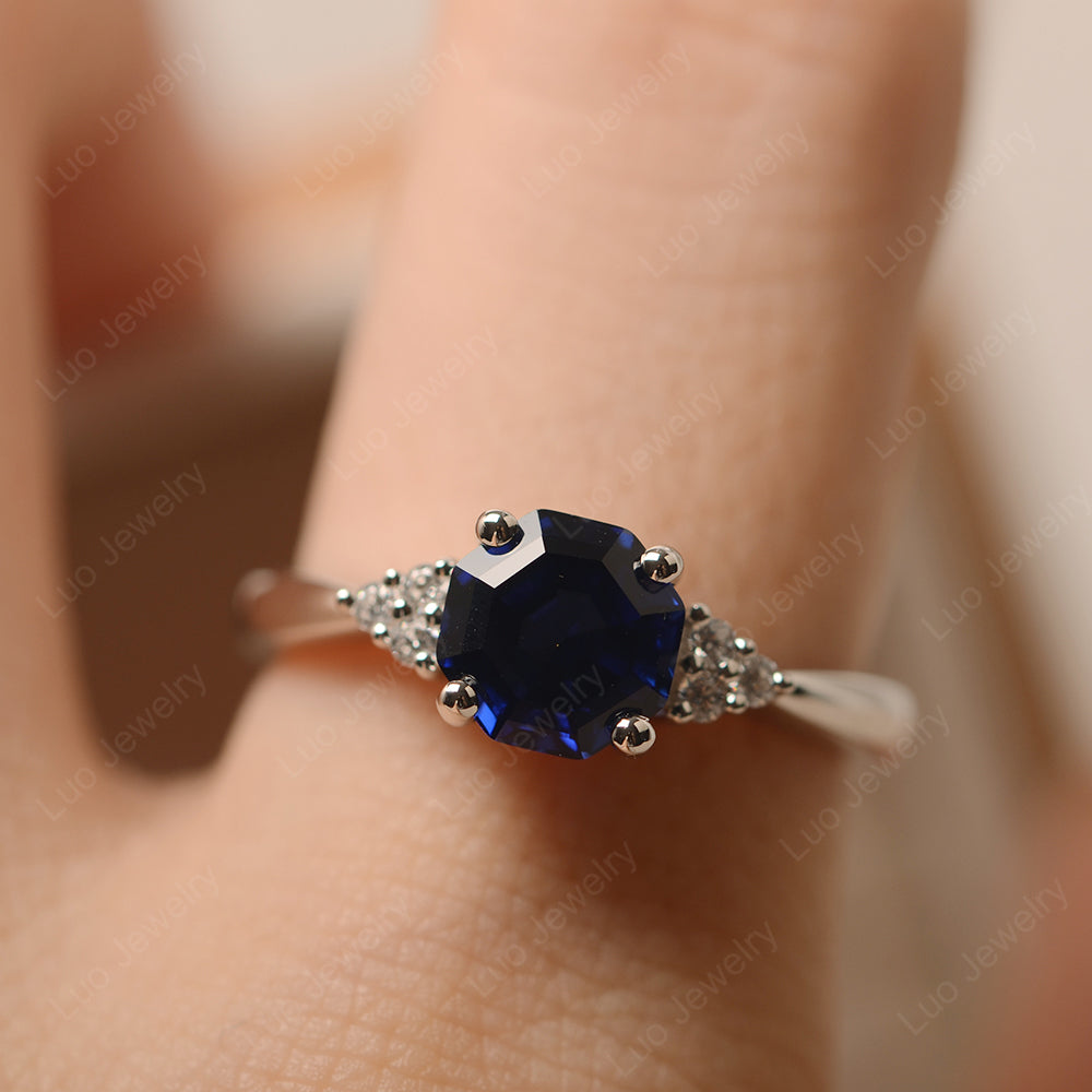 Octagon Cut Lab Sapphire Engagement Ring Gold - LUO Jewelry