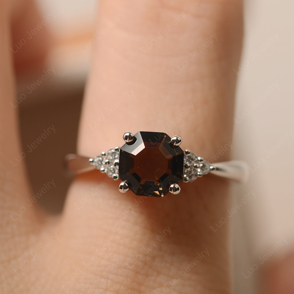 Octagon Cut Smoky Quartz  Engagement Ring Gold - LUO Jewelry