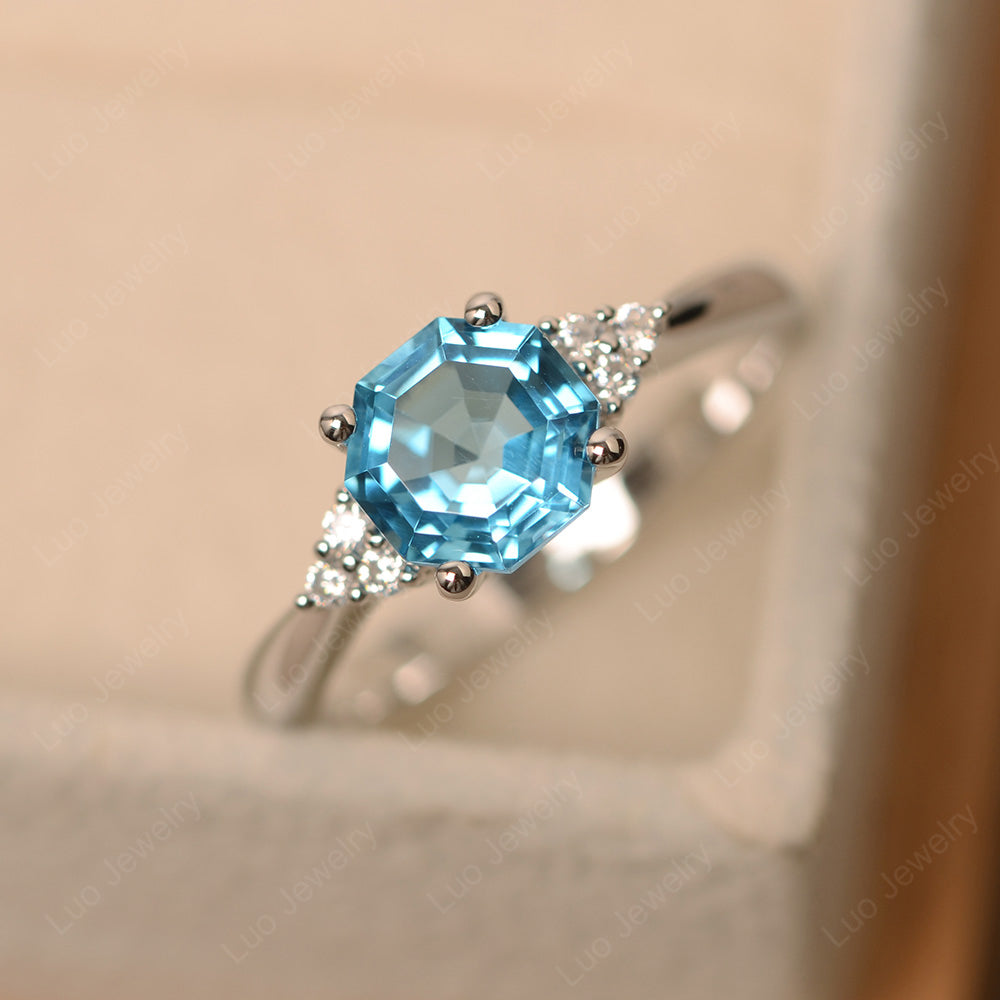 Octagon Cut Swiss Blue Topaz Engagement Ring Gold - LUO Jewelry