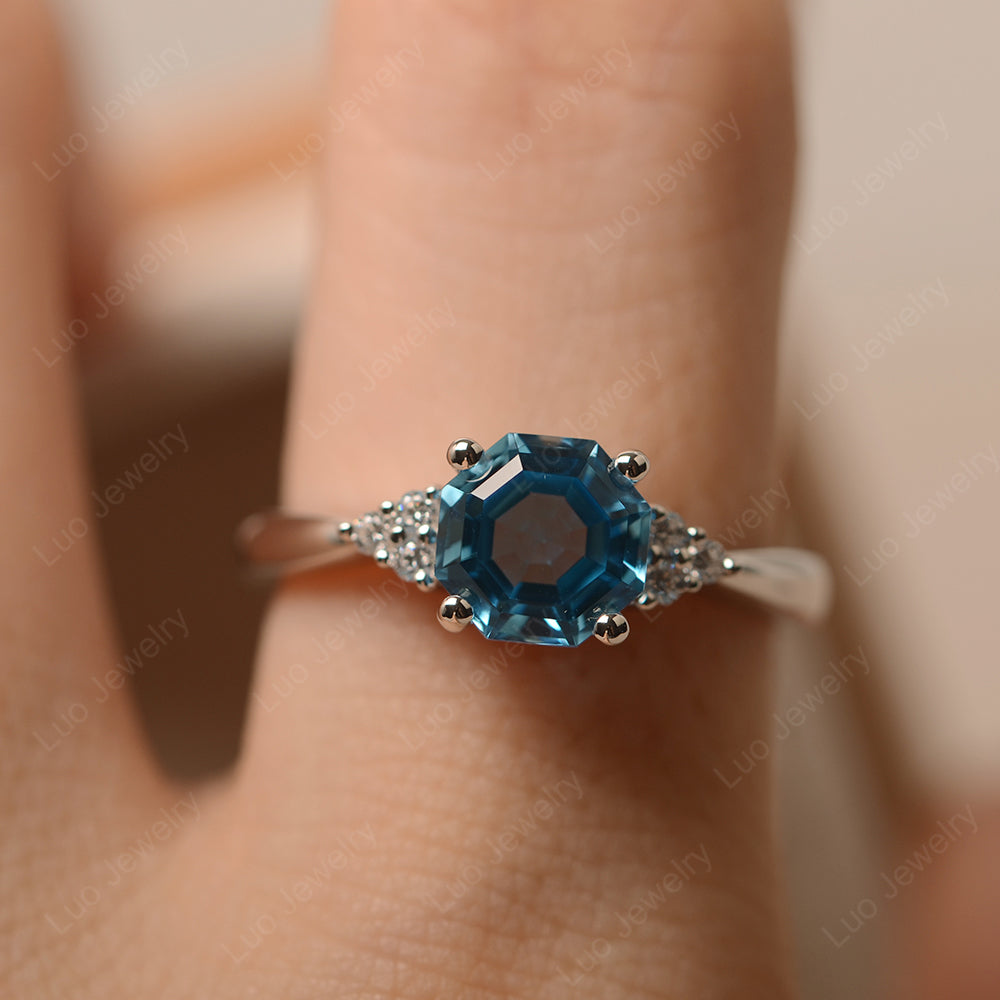 Octagon Cut Swiss Blue Topaz Engagement Ring Gold - LUO Jewelry