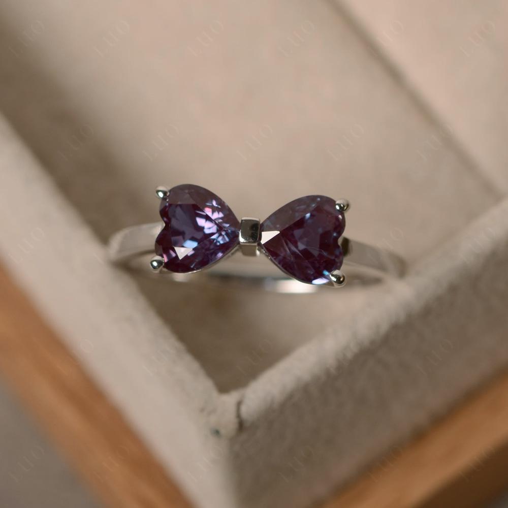 2 Stone Heart Shaped Alexandrite Promise Ring - LUO Jewelry