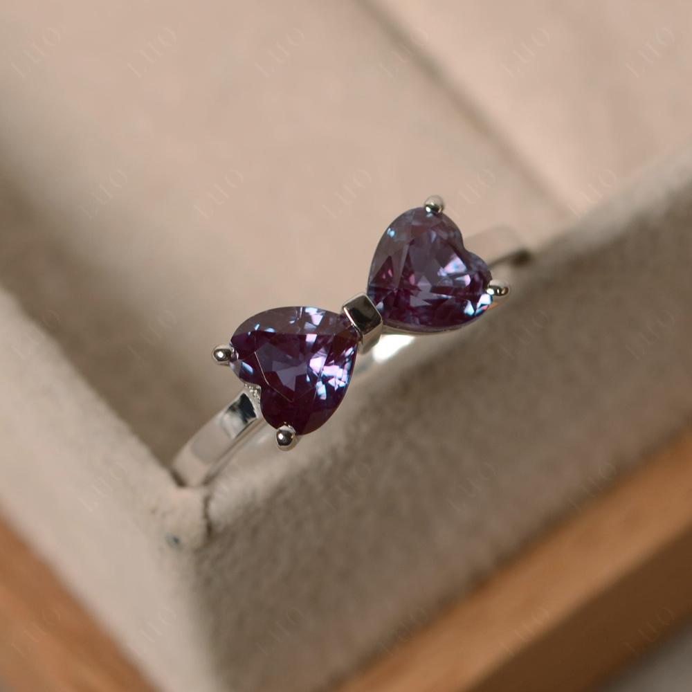 2 Stone Heart Shaped Alexandrite Promise Ring - LUO Jewelry