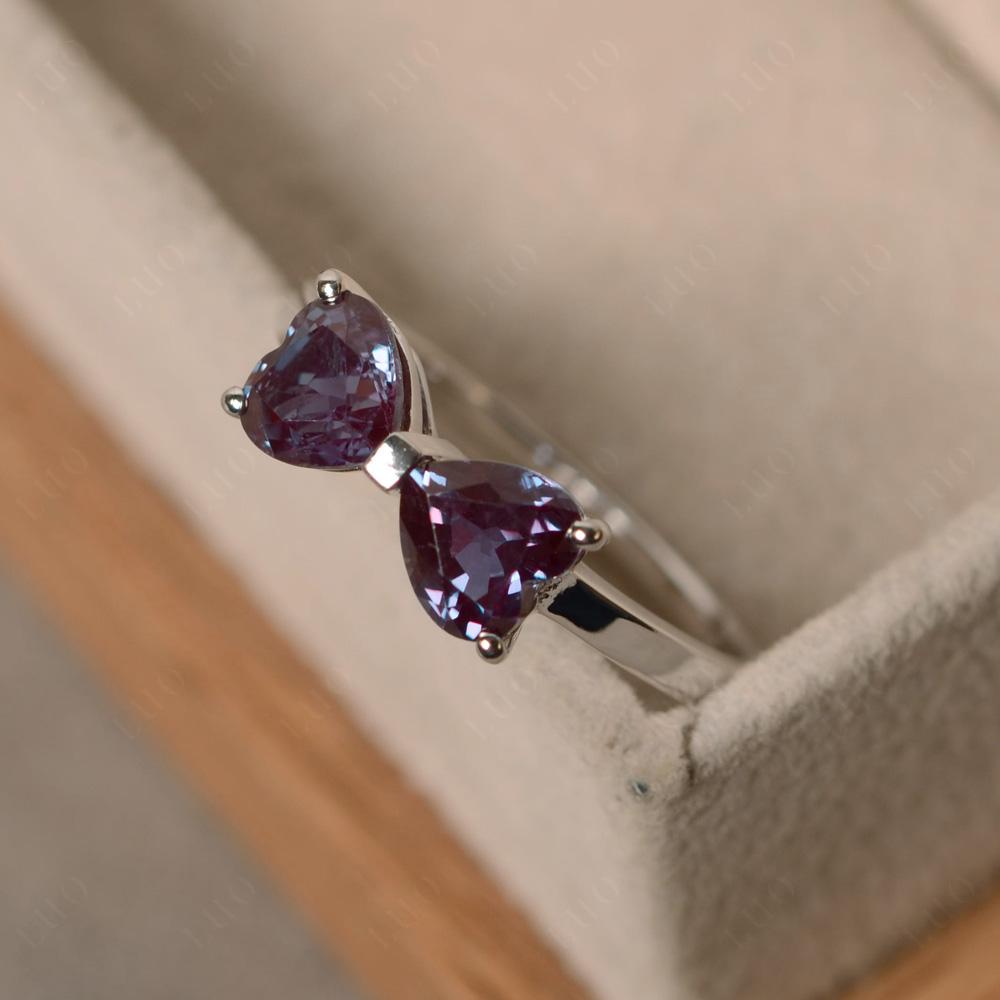2 Stone Heart Shaped Alexandrite Promise Ring - LUO Jewelry