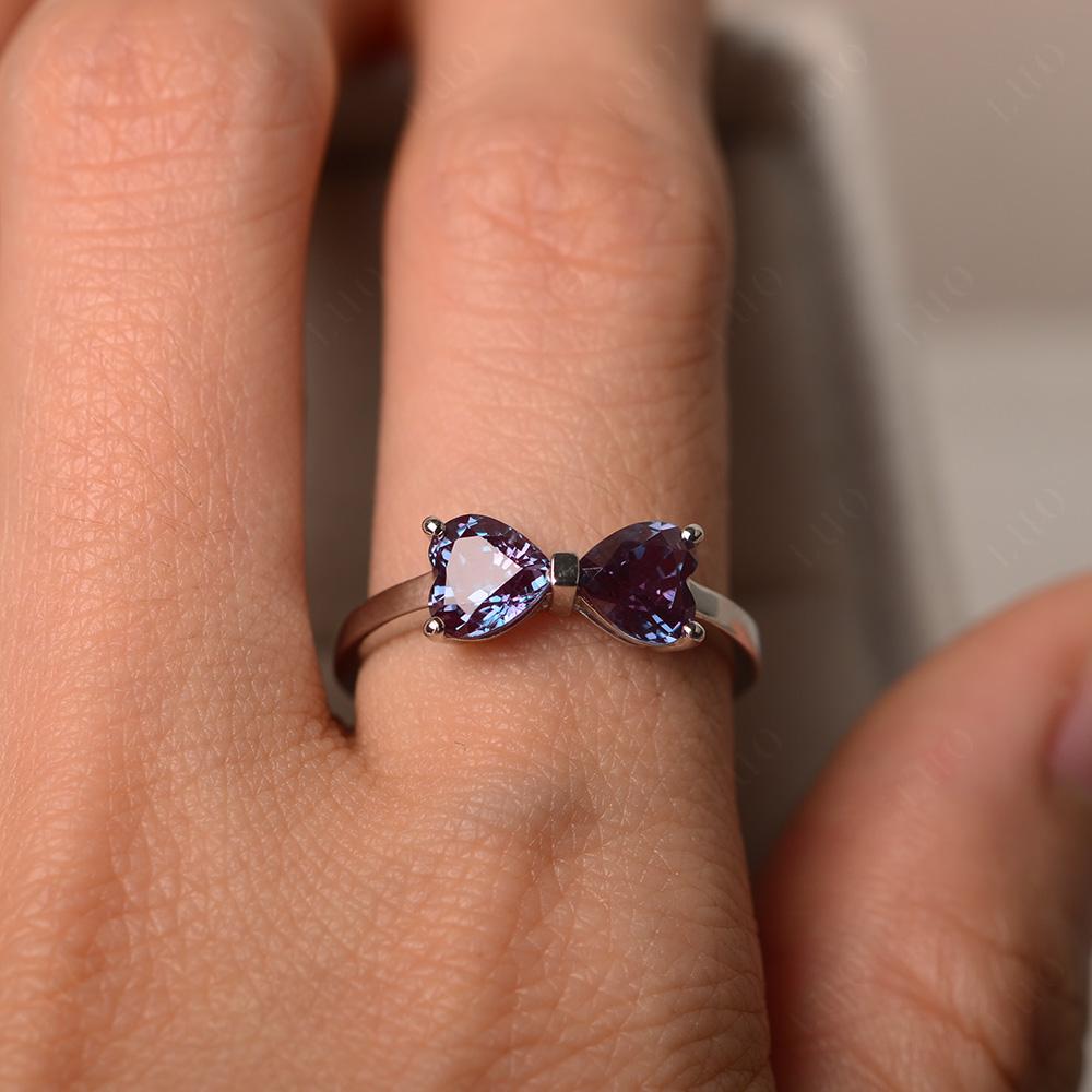 2 Stone Heart Shaped Alexandrite Promise Ring - LUO Jewelry