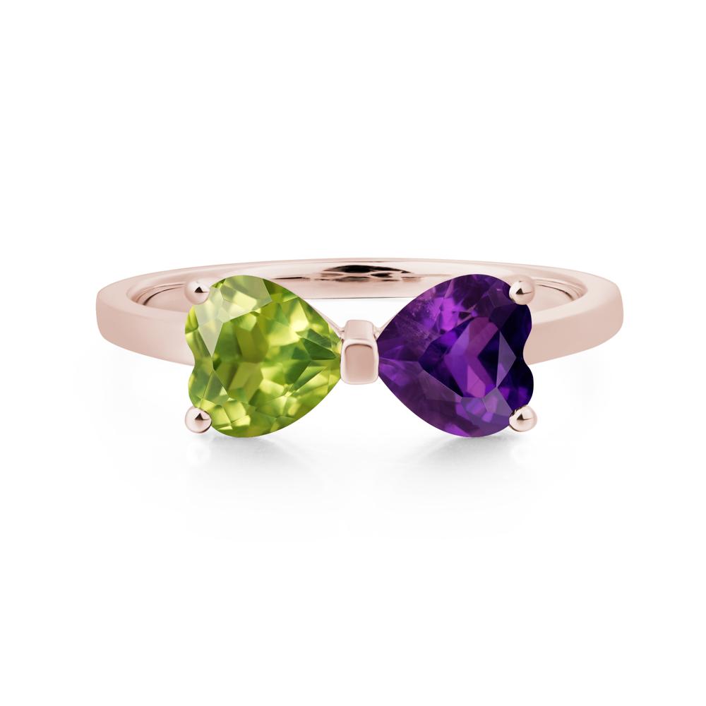 Heart Shaped Amethyst and Peridot Mothers Ring - LUO Jewelry #metal_14k rose gold