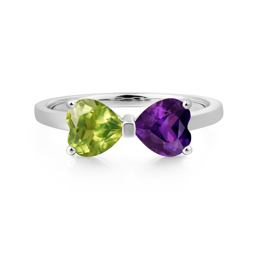 Heart Shaped Amethyst and Peridot Mothers Ring - LUO Jewelry #metal_14k white gold