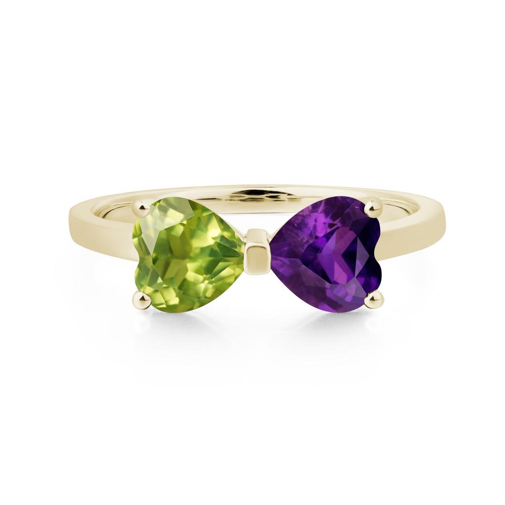 Heart Shaped Amethyst and Peridot Mothers Ring - LUO Jewelry #metal_14k yellow gold