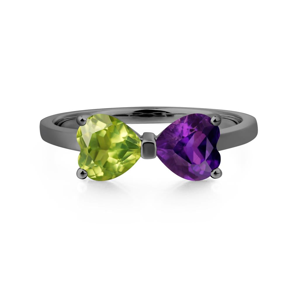 Heart Shaped Amethyst and Peridot Mothers Ring - LUO Jewelry #metal_black finish sterling silver
