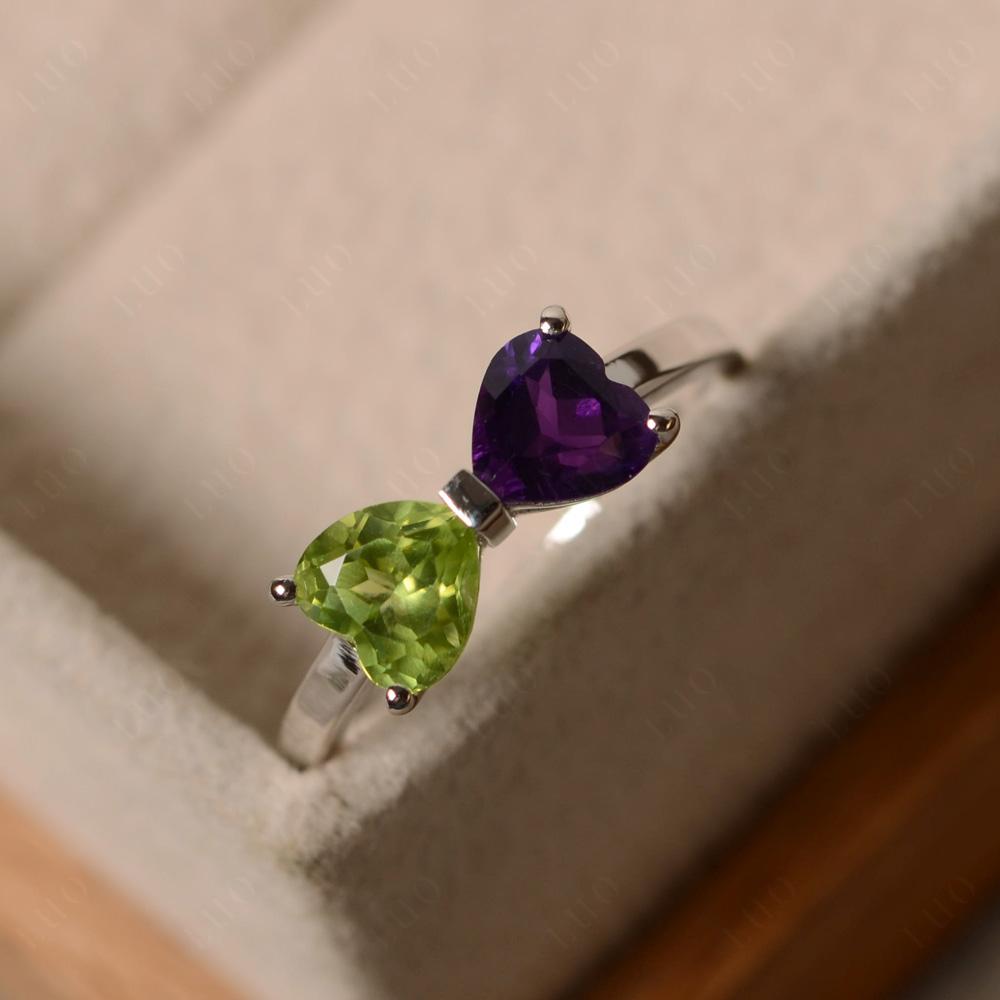 Heart Shaped Amethyst and Peridot Mothers Ring - LUO Jewelry