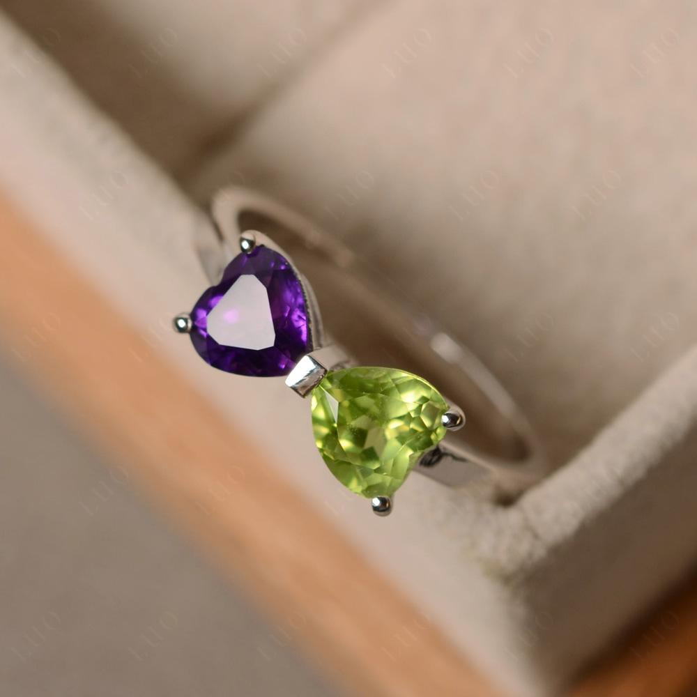 Heart Shaped Amethyst and Peridot Mothers Ring - LUO Jewelry