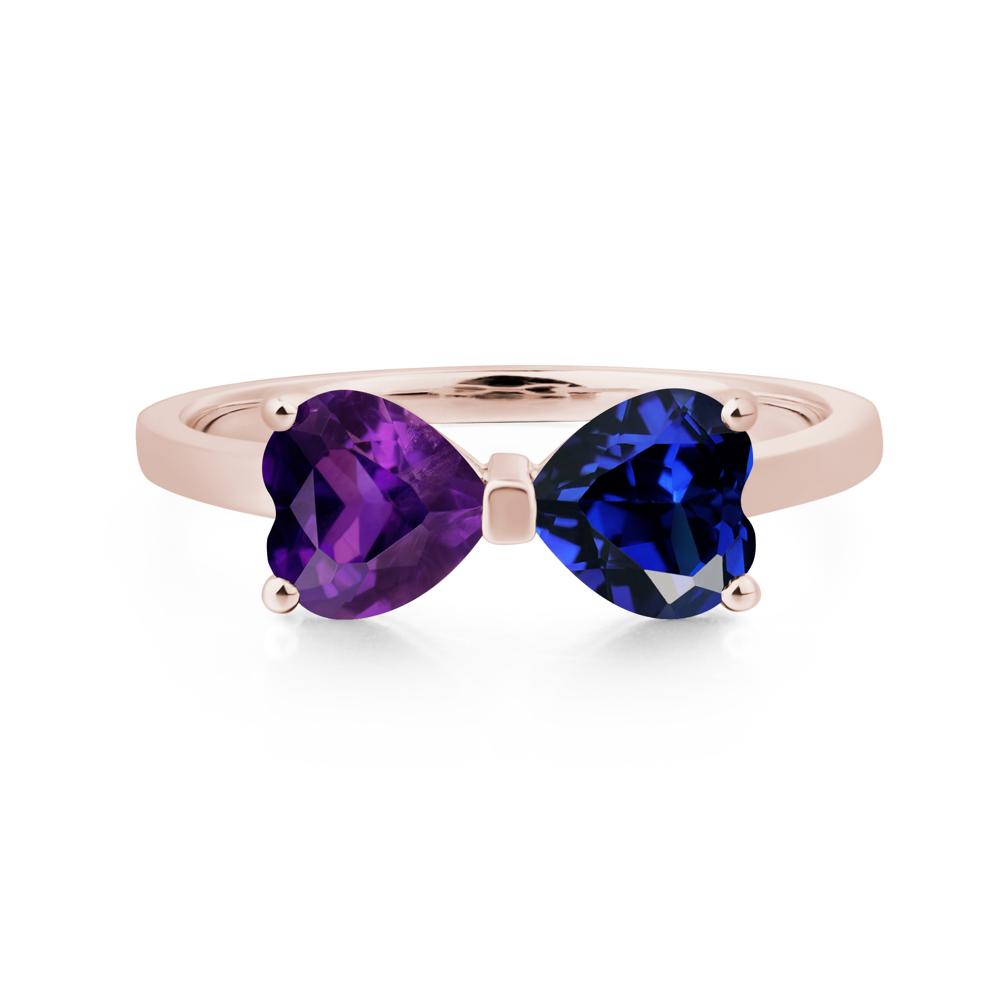 Heart Shaped Amethyst and Sapphire Mothers Ring - LUO Jewelry #metal_14k rose gold