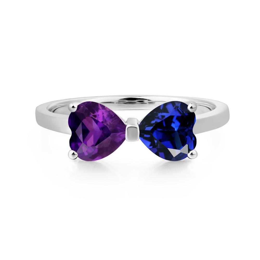Heart Shaped Amethyst and Sapphire Mothers Ring - LUO Jewelry #metal_14k white gold