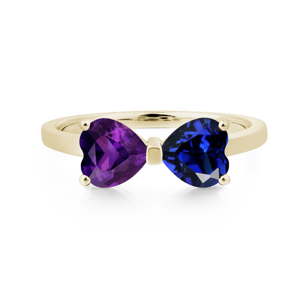 Heart Shaped Amethyst and Sapphire Mothers Ring - LUO Jewelry #metal_14k yellow gold