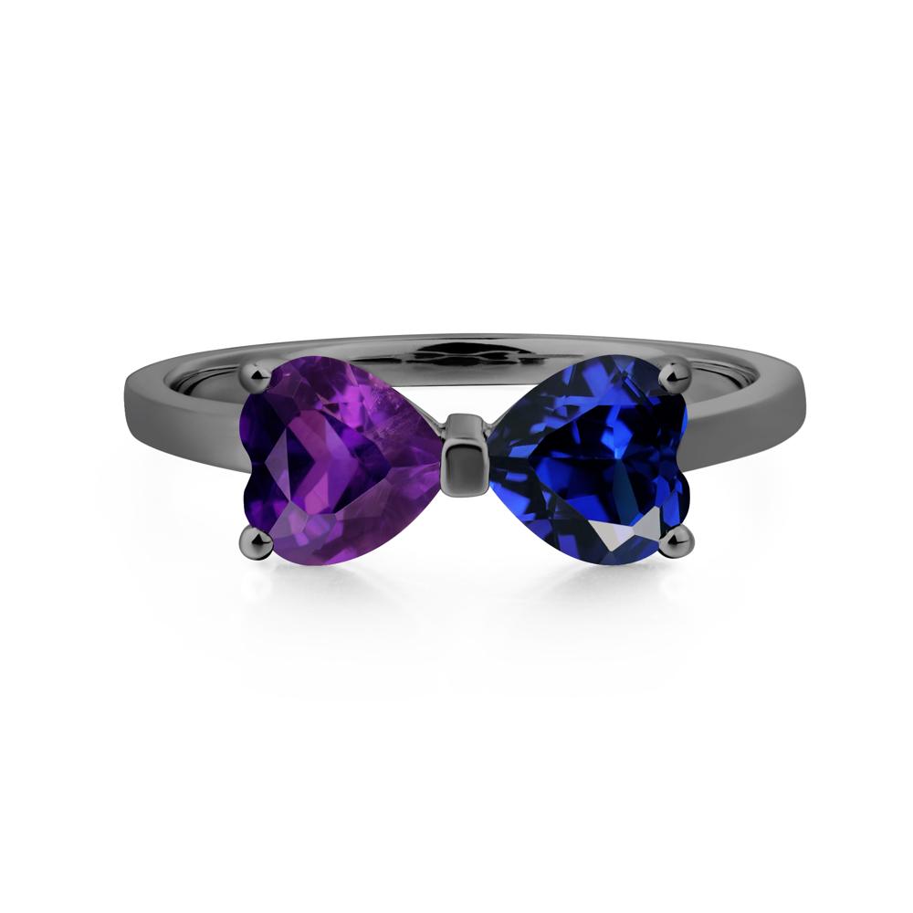 Heart Shaped Amethyst and Sapphire Mothers Ring - LUO Jewelry #metal_black finish sterling silver