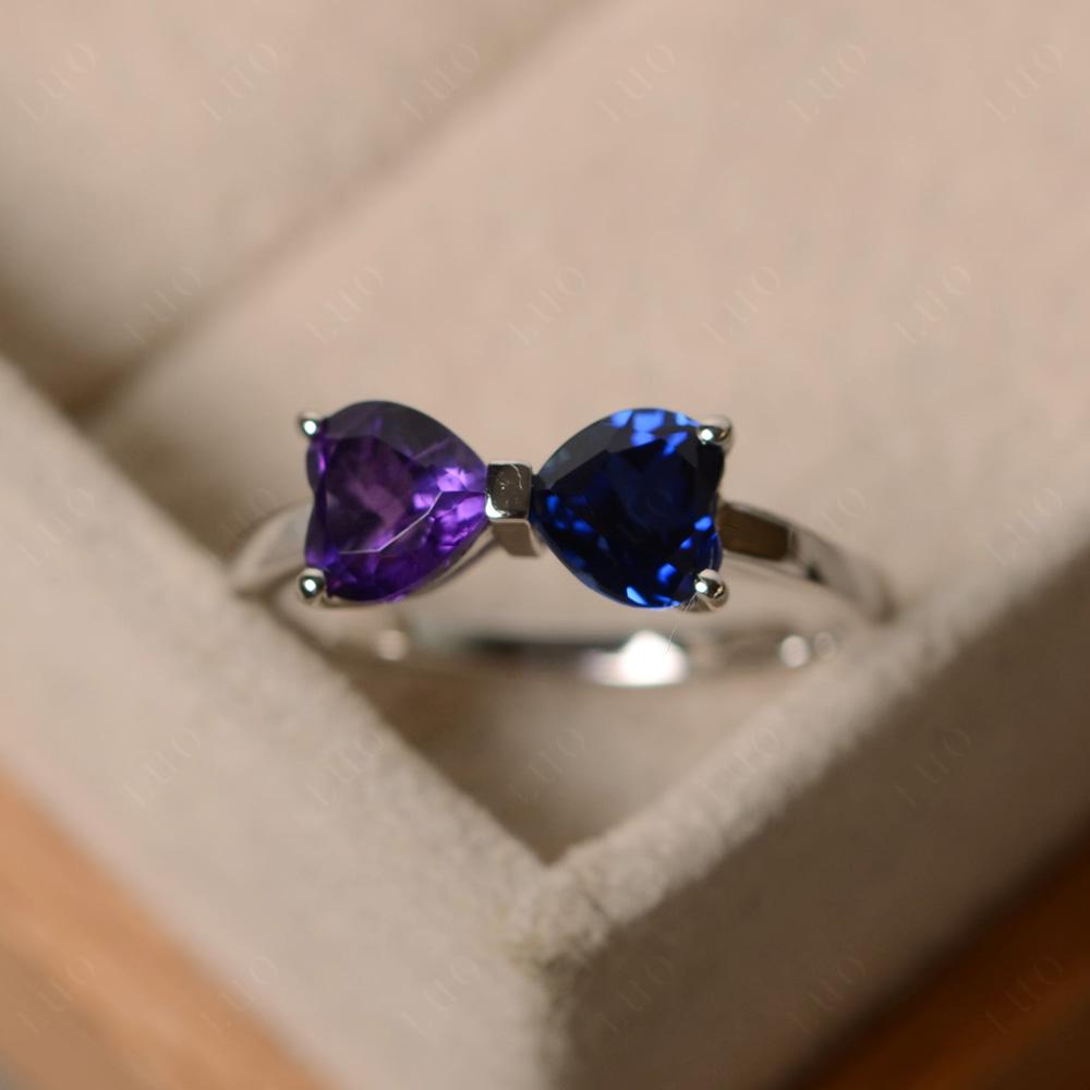 Heart Shaped Amethyst and Sapphire Mothers Ring - LUO Jewelry