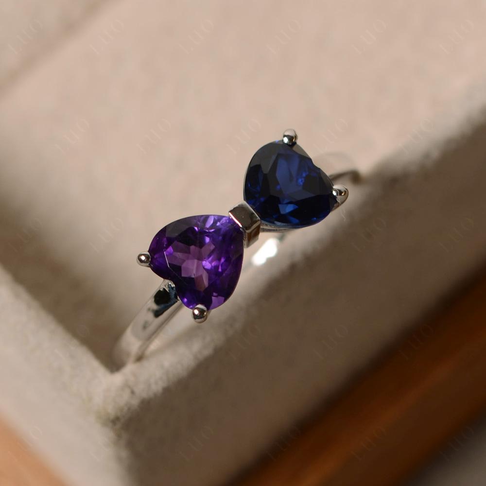 Heart Shaped Amethyst and Sapphire Mothers Ring - LUO Jewelry