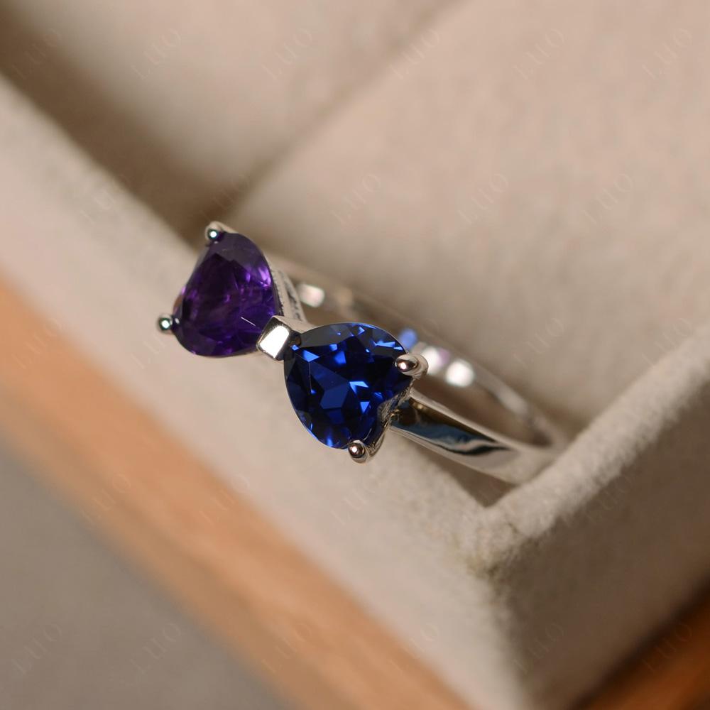 Heart Shaped Amethyst and Sapphire Mothers Ring - LUO Jewelry