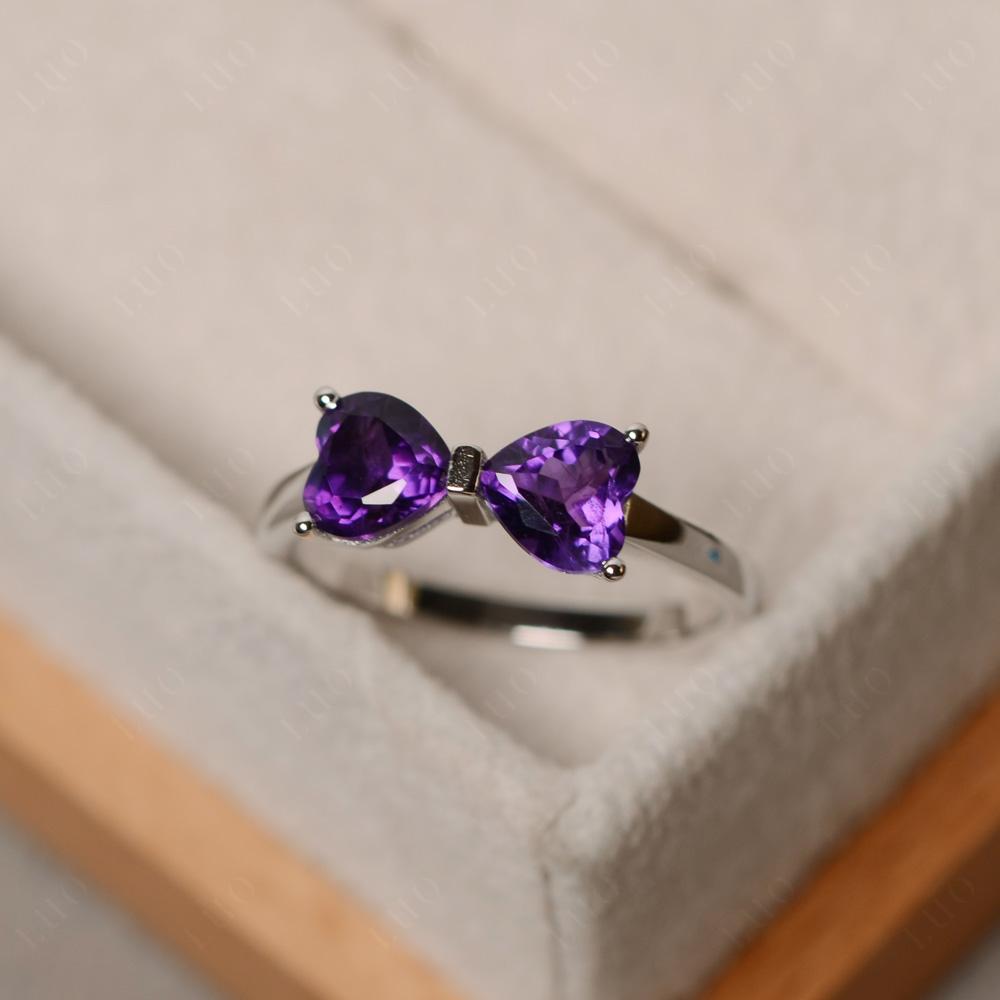 2 Stone Heart Shaped Amethyst Promise Ring - LUO Jewelry