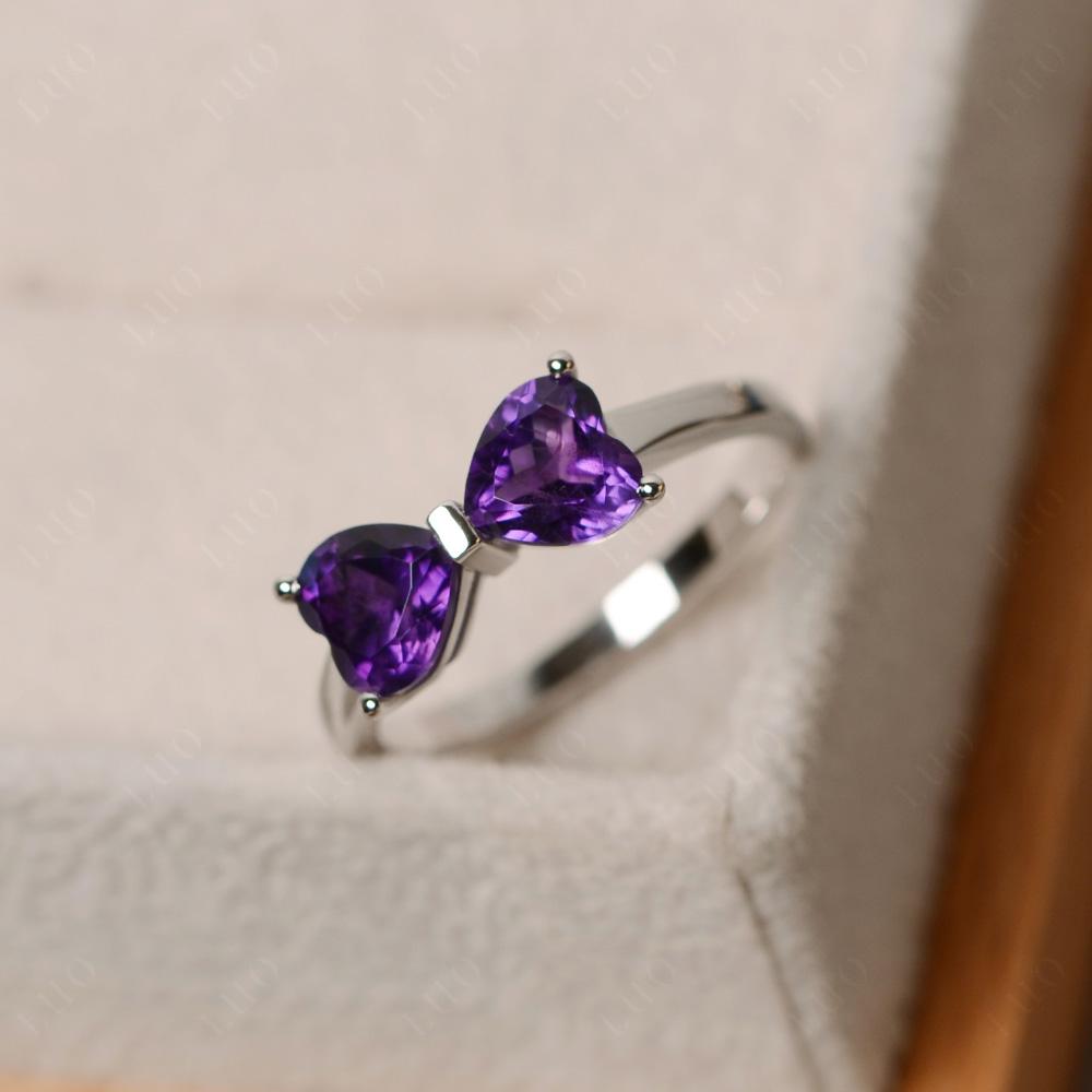 2 Stone Heart Shaped Amethyst Promise Ring - LUO Jewelry