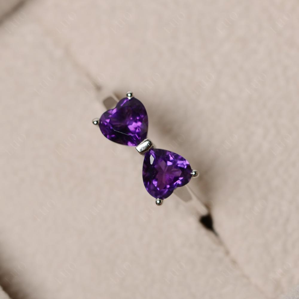 2 Stone Heart Shaped Amethyst Promise Ring - LUO Jewelry