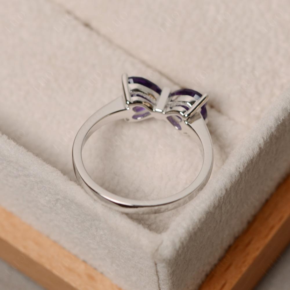 2 Stone Heart Shaped Amethyst Promise Ring - LUO Jewelry