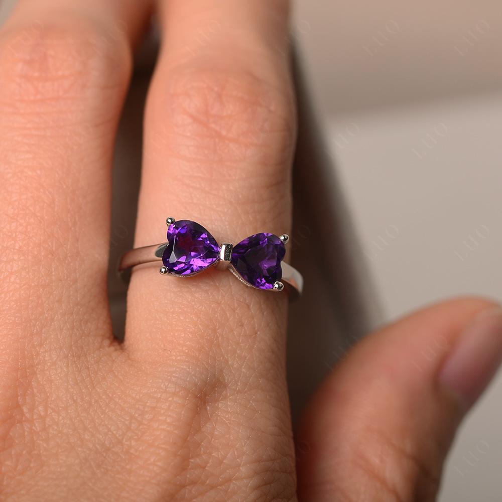 2 Stone Heart Shaped Amethyst Promise Ring - LUO Jewelry