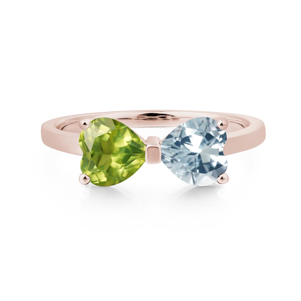 Heart Shaped Aquamarine and Peridot Mothers Ring - LUO Jewelry #metal_14k rose gold