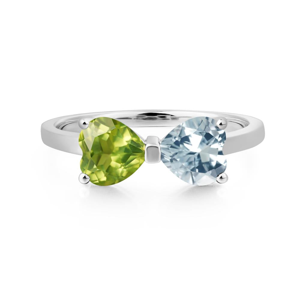 Heart Shaped Aquamarine and Peridot Mothers Ring - LUO Jewelry #metal_14k white gold