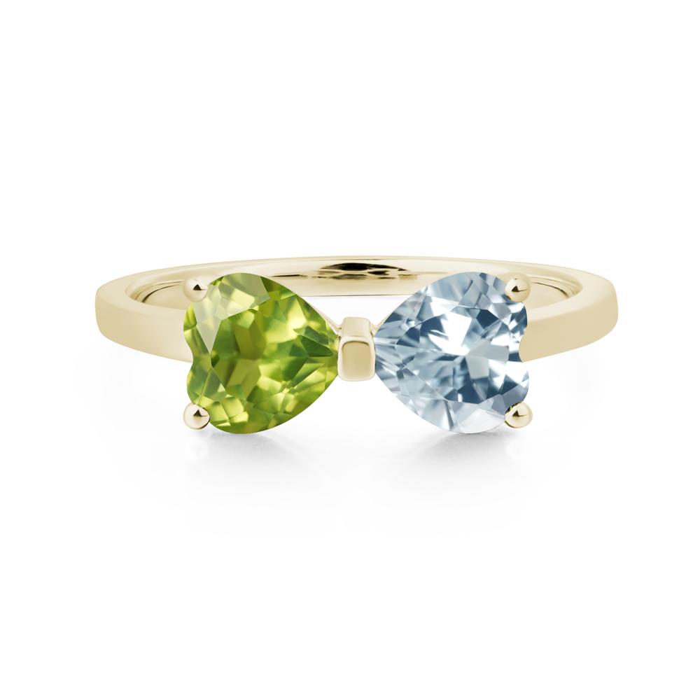 Heart Shaped Aquamarine and Peridot Mothers Ring - LUO Jewelry #metal_14k yellow gold