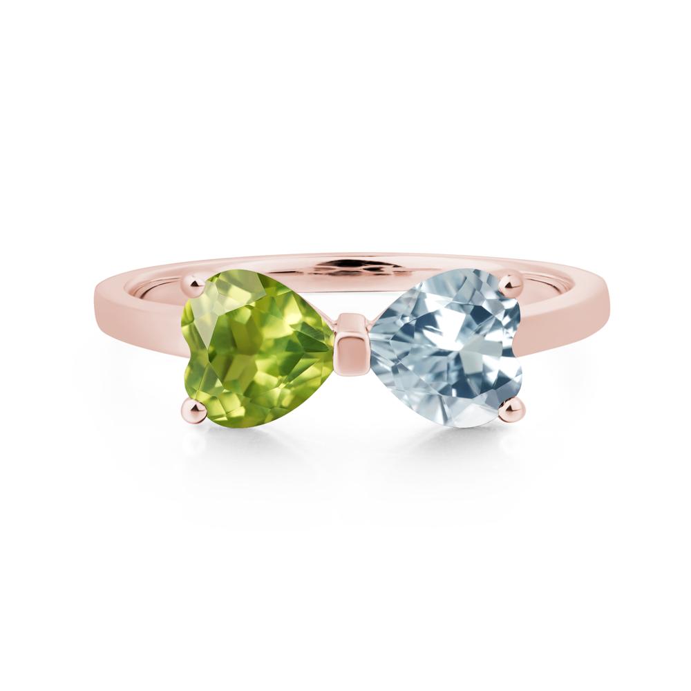 Heart Shaped Aquamarine and Peridot Mothers Ring - LUO Jewelry #metal_18k rose gold