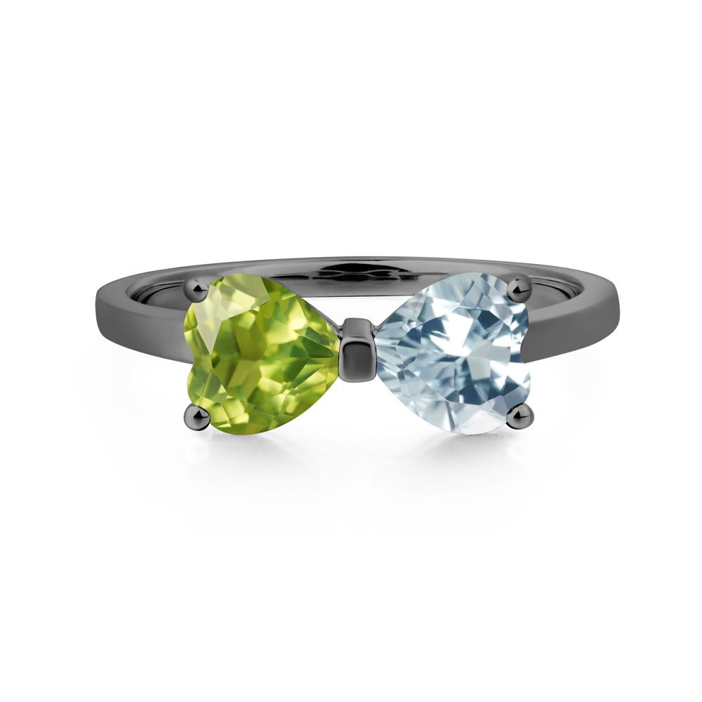 Heart Shaped Aquamarine and Peridot Mothers Ring - LUO Jewelry #metal_black finish sterling silver