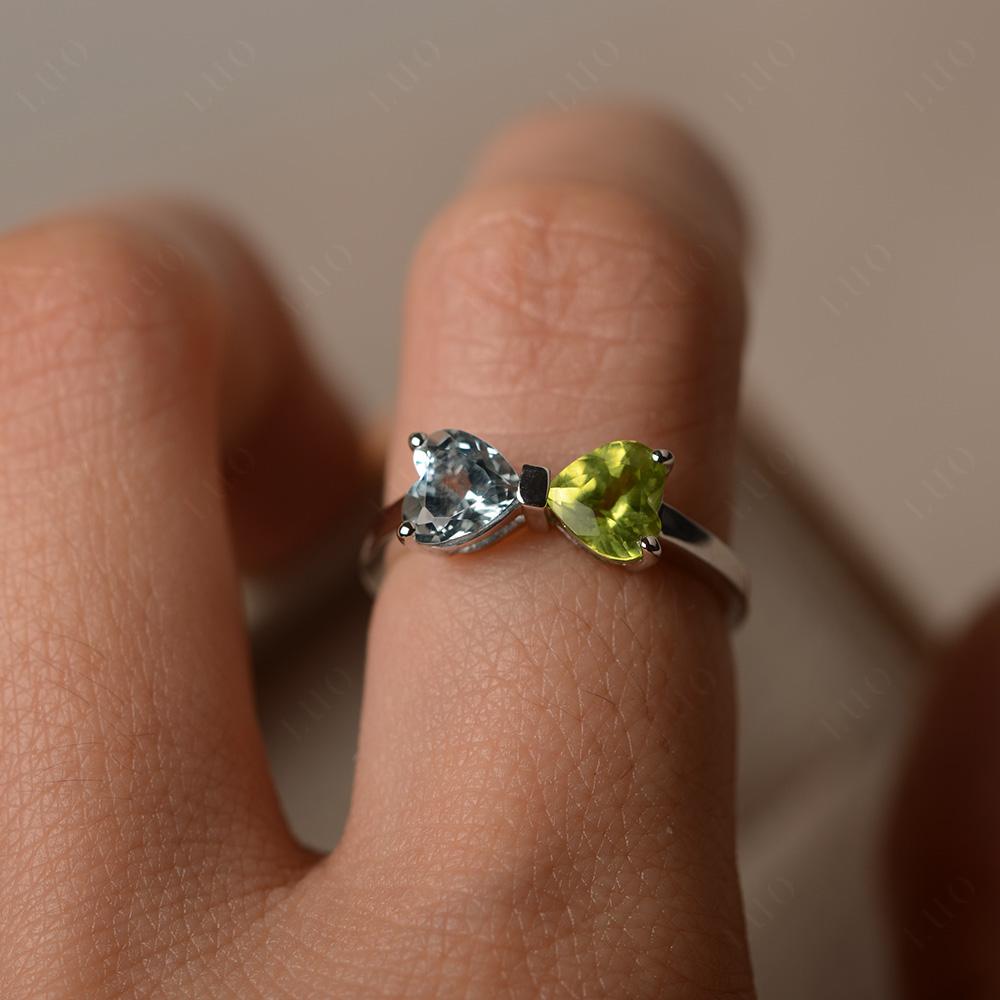 Heart Shaped Aquamarine and Peridot Mothers Ring - LUO Jewelry