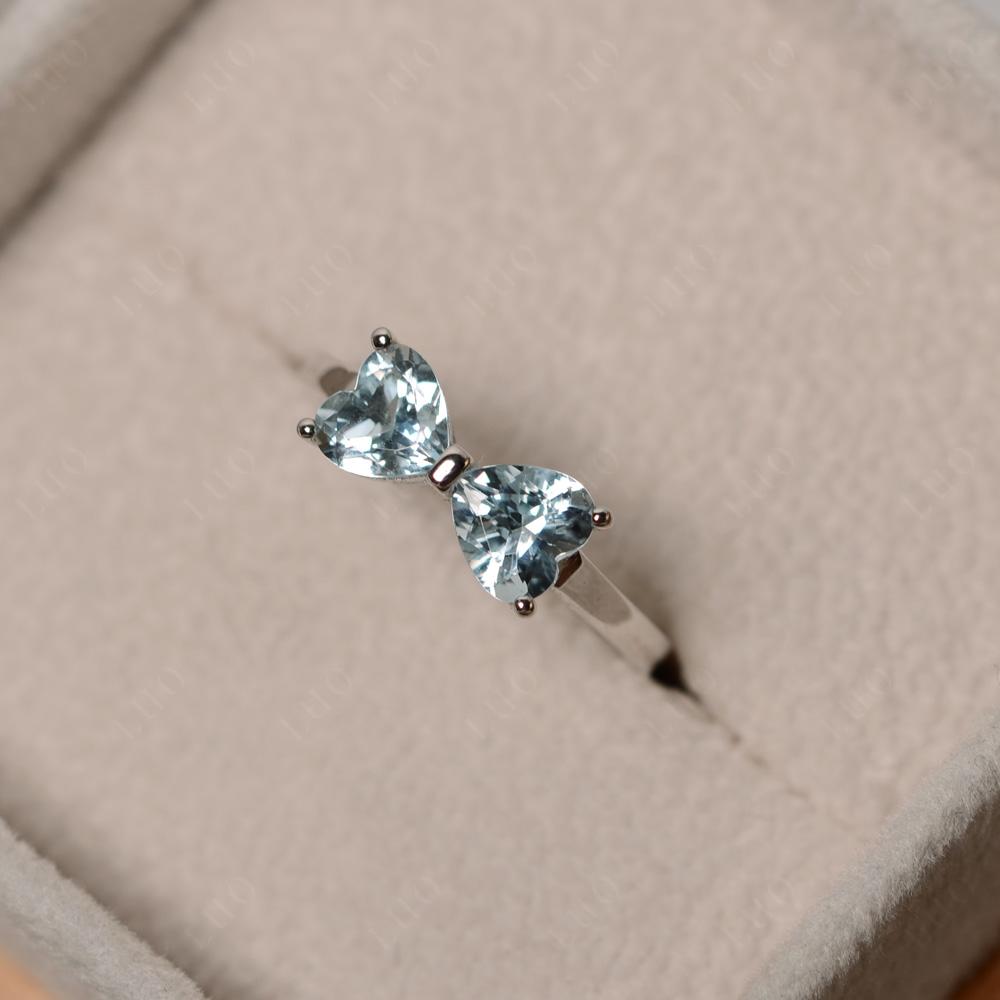 2 Stone Heart Shaped Aquamarine Promise Ring - LUO Jewelry