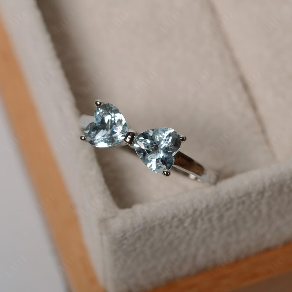 2 Stone Heart Shaped Aquamarine Promise Ring - LUO Jewelry