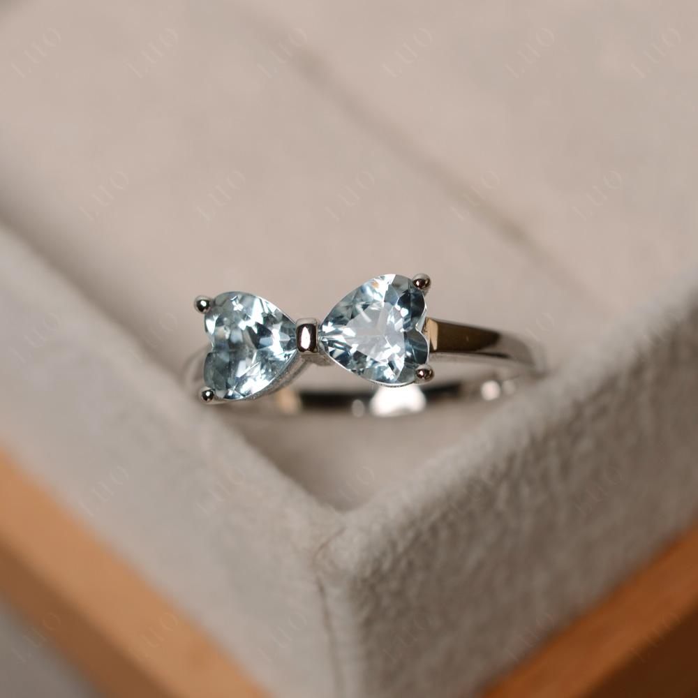 2 Stone Heart Shaped Aquamarine Promise Ring - LUO Jewelry