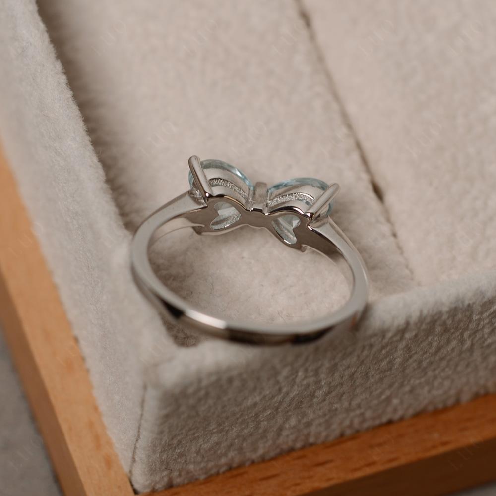 2 Stone Heart Shaped Aquamarine Promise Ring - LUO Jewelry