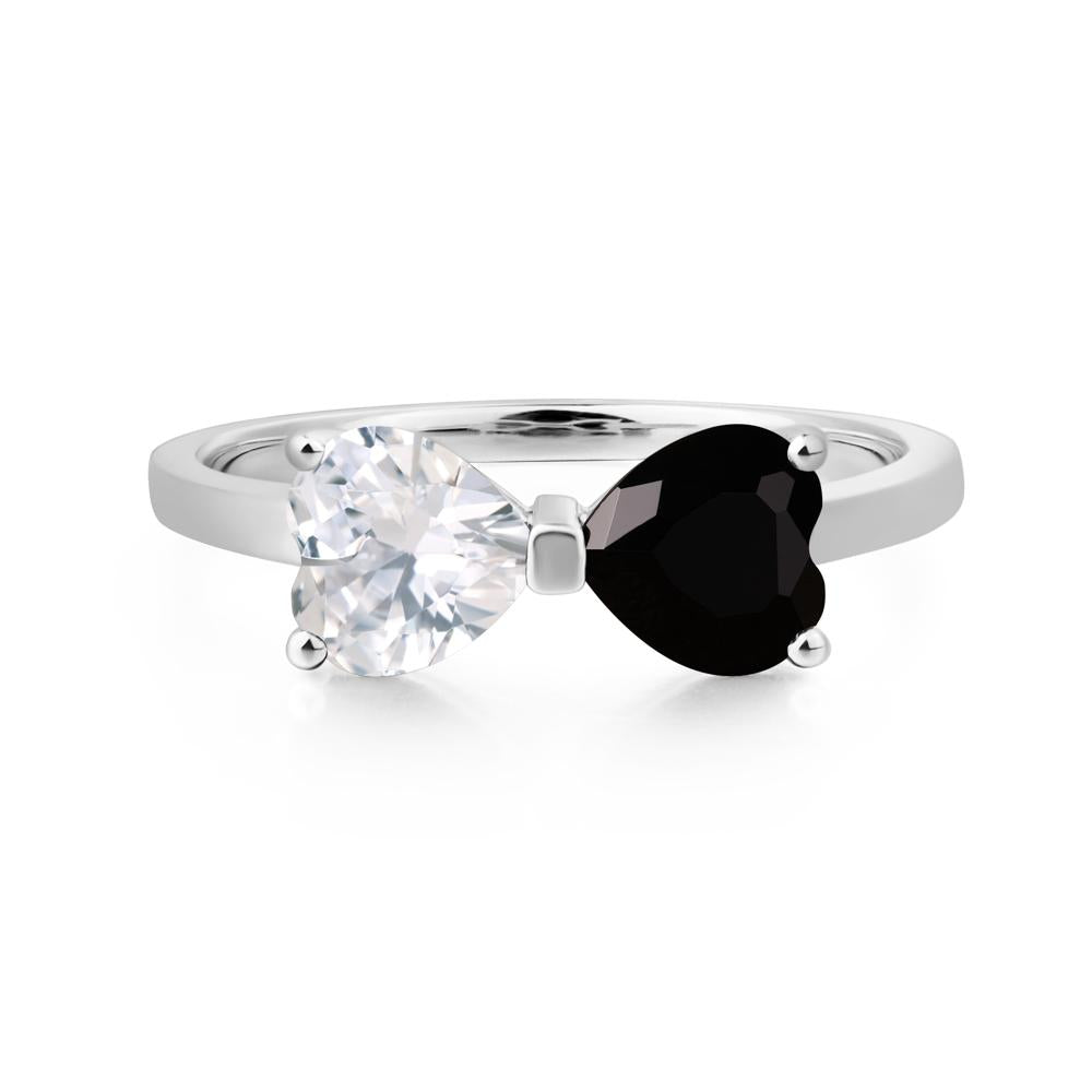 Heart Shaped Black Stone and Cubic Zirconia Mothers Ring - LUO Jewelry #metal_14k white gold