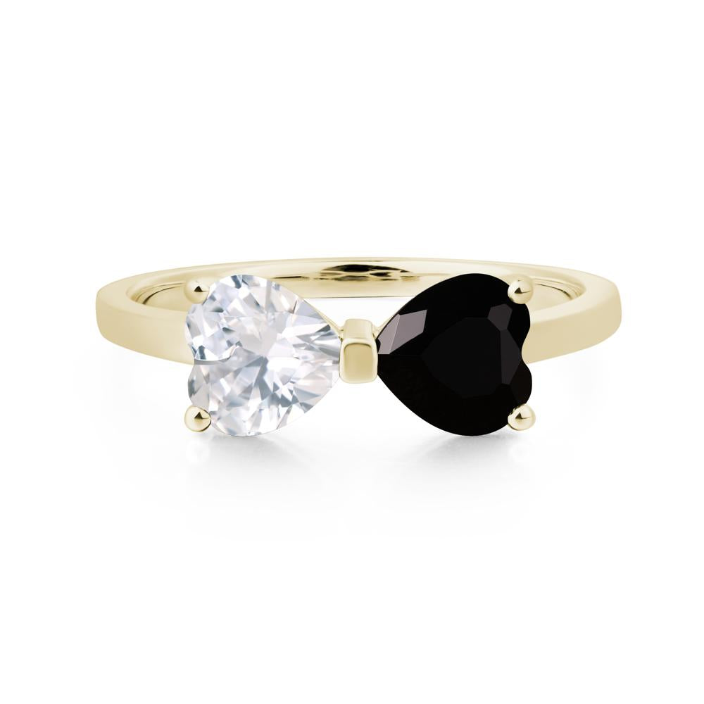 Heart Shaped Black Stone and Cubic Zirconia Mothers Ring - LUO Jewelry #metal_14k yellow gold