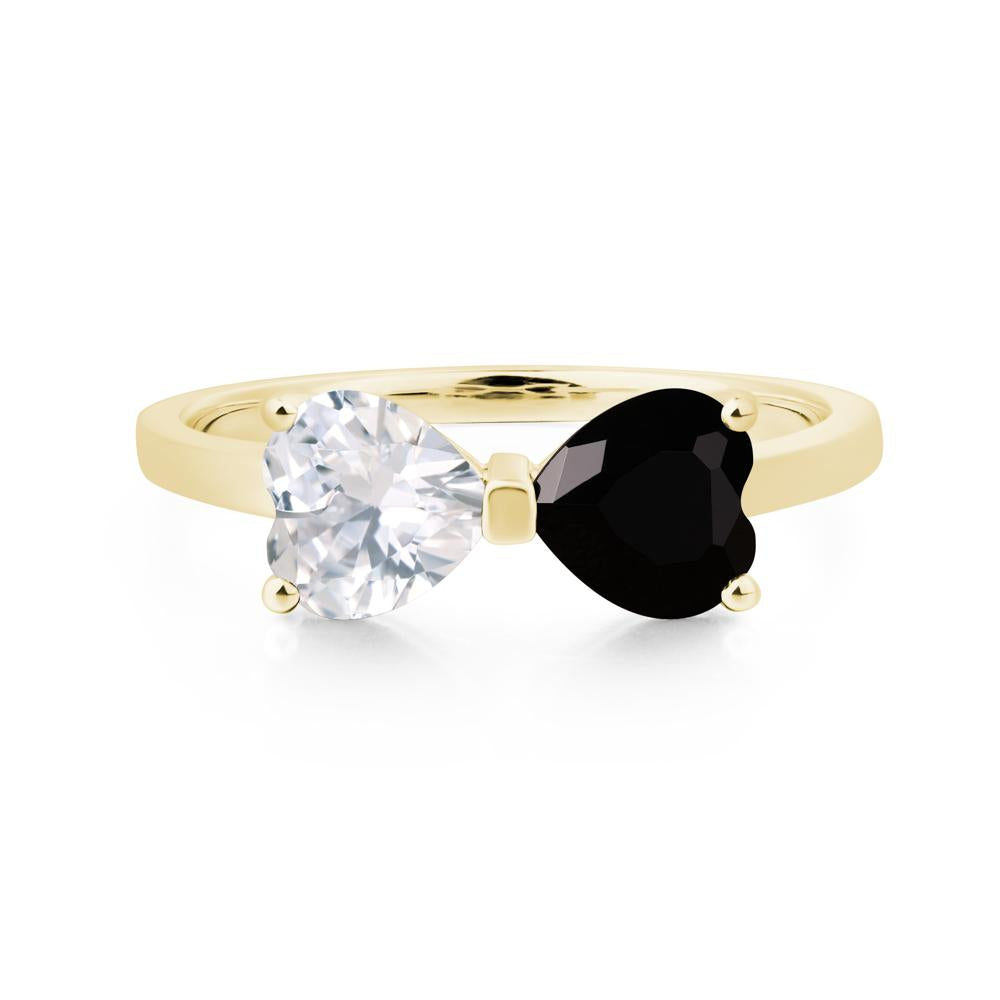 Heart Shaped Black Stone and Cubic Zirconia Mothers Ring - LUO Jewelry #metal_18k yellow gold