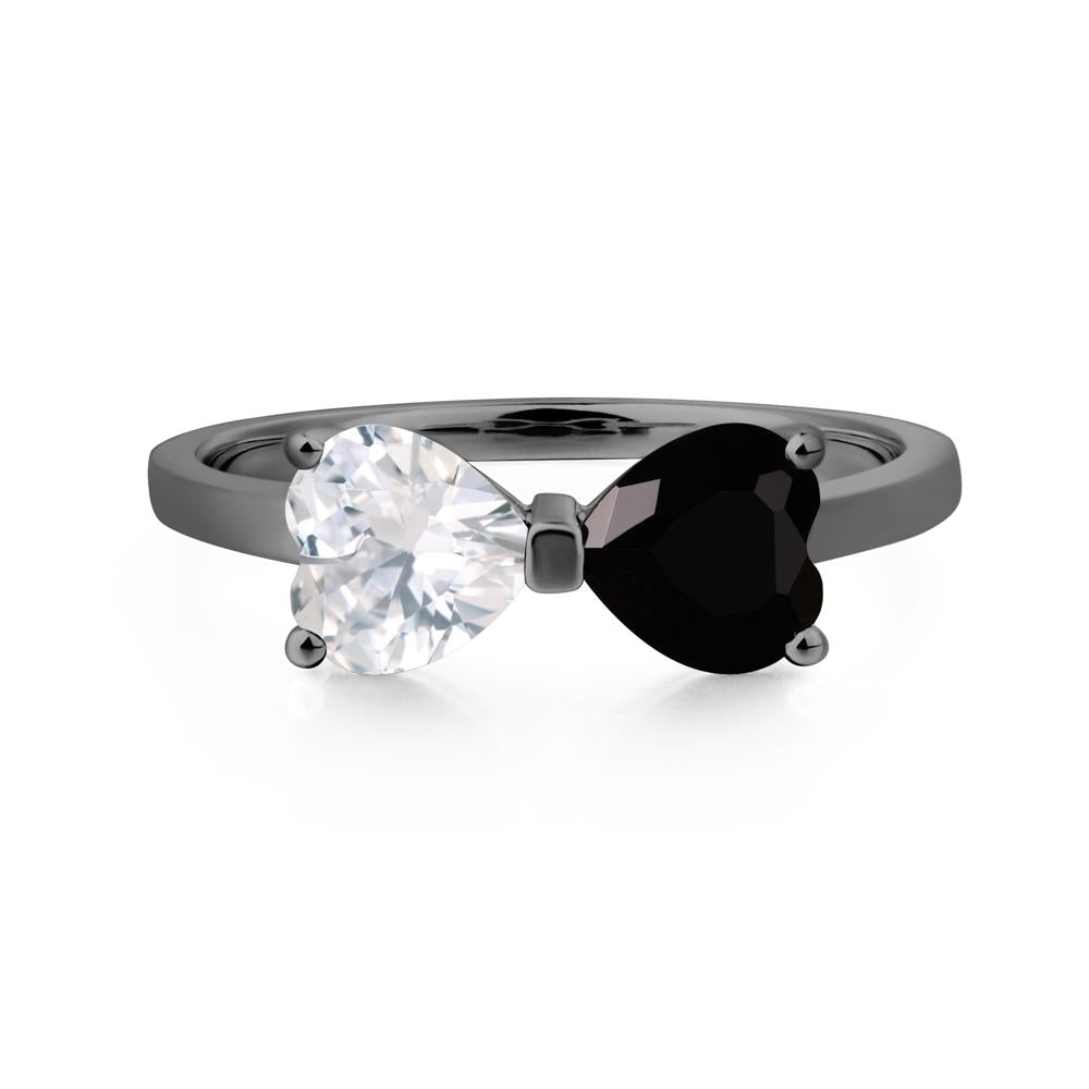 Heart Shaped Black Stone and Cubic Zirconia Mothers Ring - LUO Jewelry #metal_black finish sterling silver