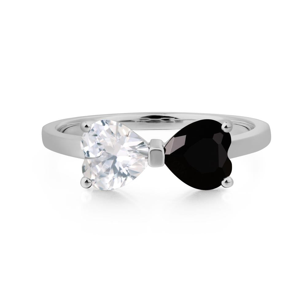Heart Shaped Black Stone and Cubic Zirconia Mothers Ring - LUO Jewelry #metal_platinum