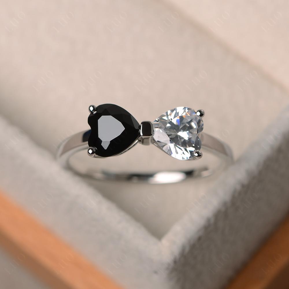 Heart Shaped Black Stone and Cubic Zirconia Mothers Ring - LUO Jewelry