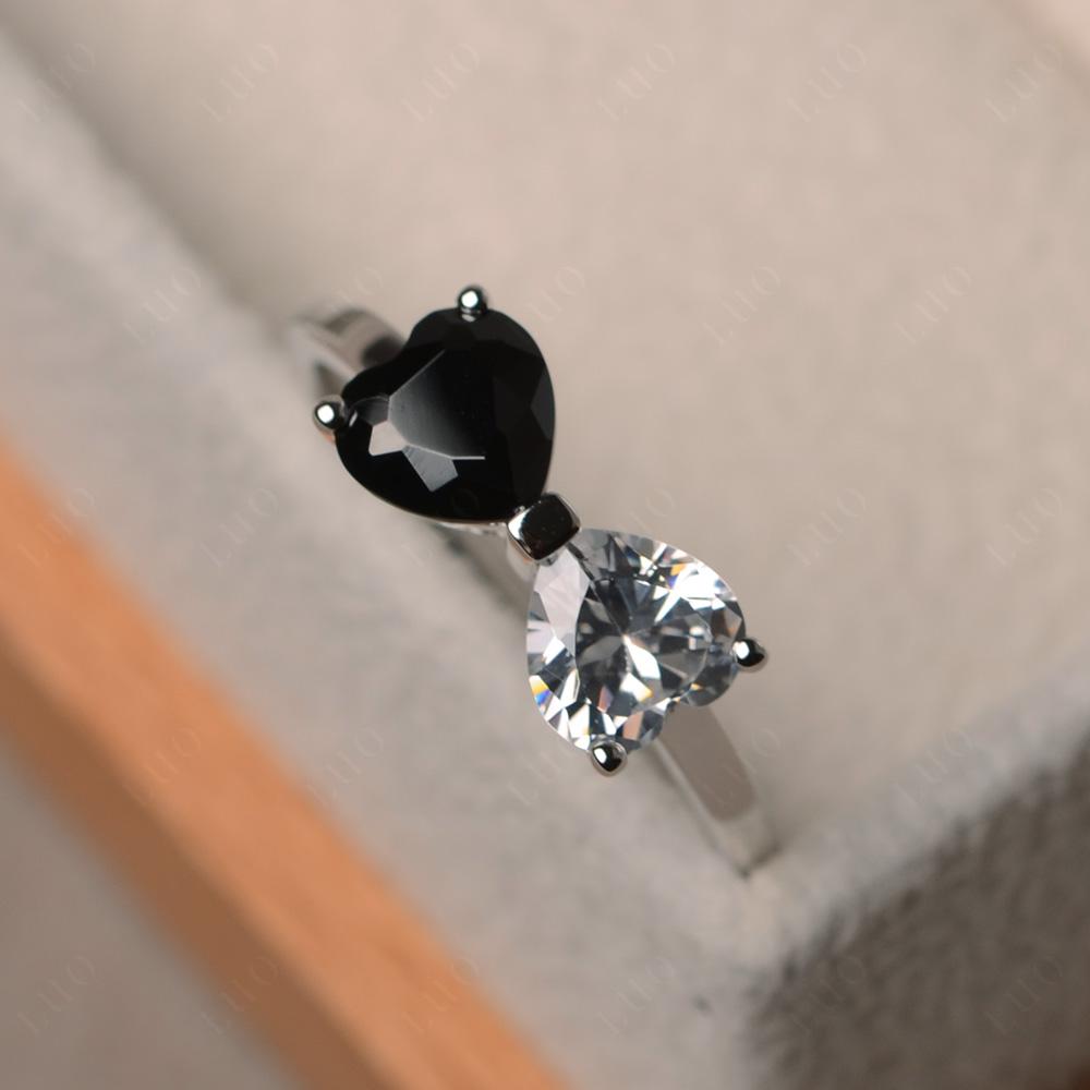 Heart Shaped Black Stone and Cubic Zirconia Mothers Ring - LUO Jewelry